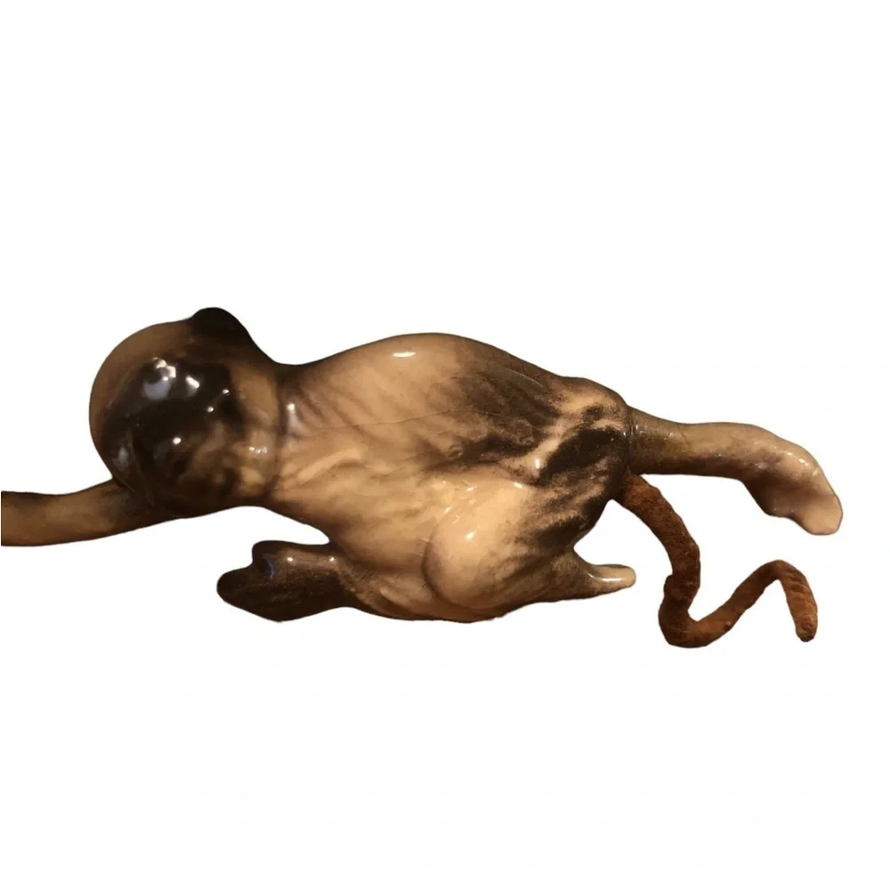 VTG Ceramic Monkey Moldable Tail Approx 3.75” Brown Hand Painted Collectible